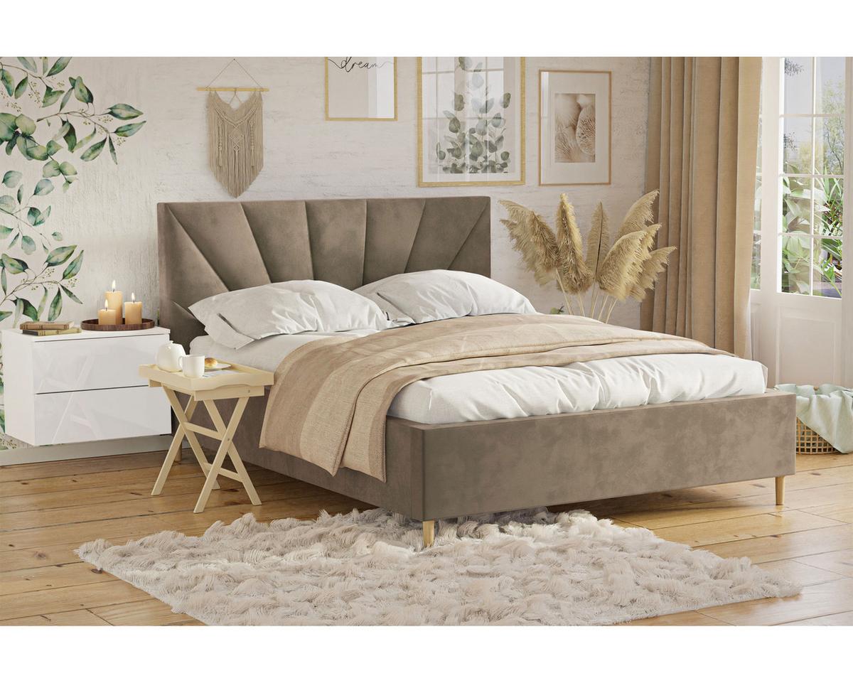 POLSTERBETT AINA 180x200 cm French Velvet 676, 34 Holzlatten, Kopfteil 104 cm - Beige, Textil (180/200cm) - Lookway