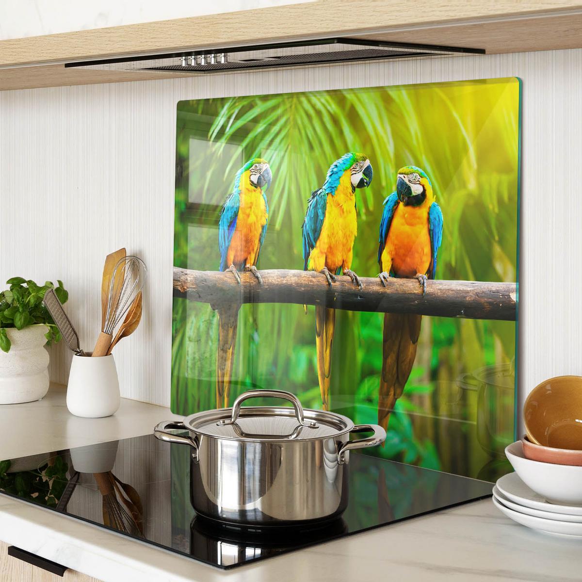 GLASPLATTE 60x52 cm Ein Zweig der Papageien - Limette, Glas (60/0.4/52cm) - TULUP
