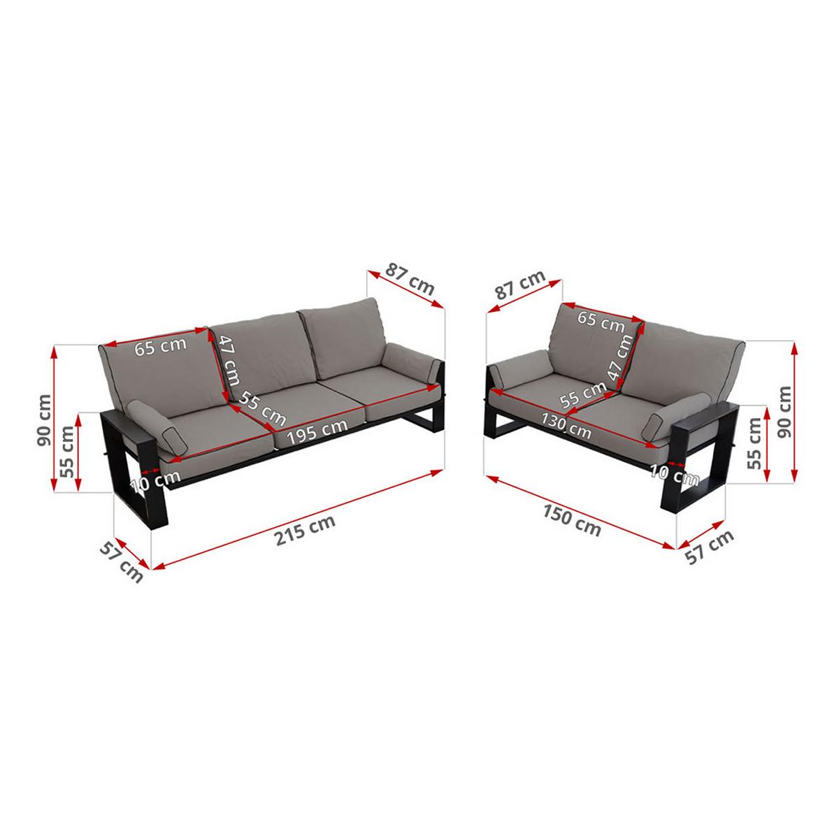 GARTENMÖBEL-SET ELBA: 1x Tisch, 2x Sofa - Grau - Grau, Textil - MKS