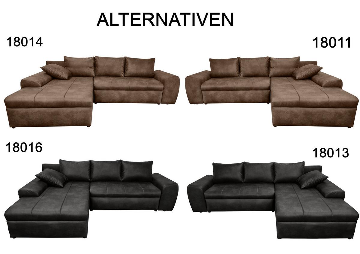 ECKSOFA mit Schlaffunktion, Bettkasten, Wellenunterfederung, Ottomane links B266/T186/H90 cm, Mikrofaser Leder-Optik Vintage Braun / 18014 - Schwarz/Braun, Kunststoff/Textil (266/186cm) - luma-home