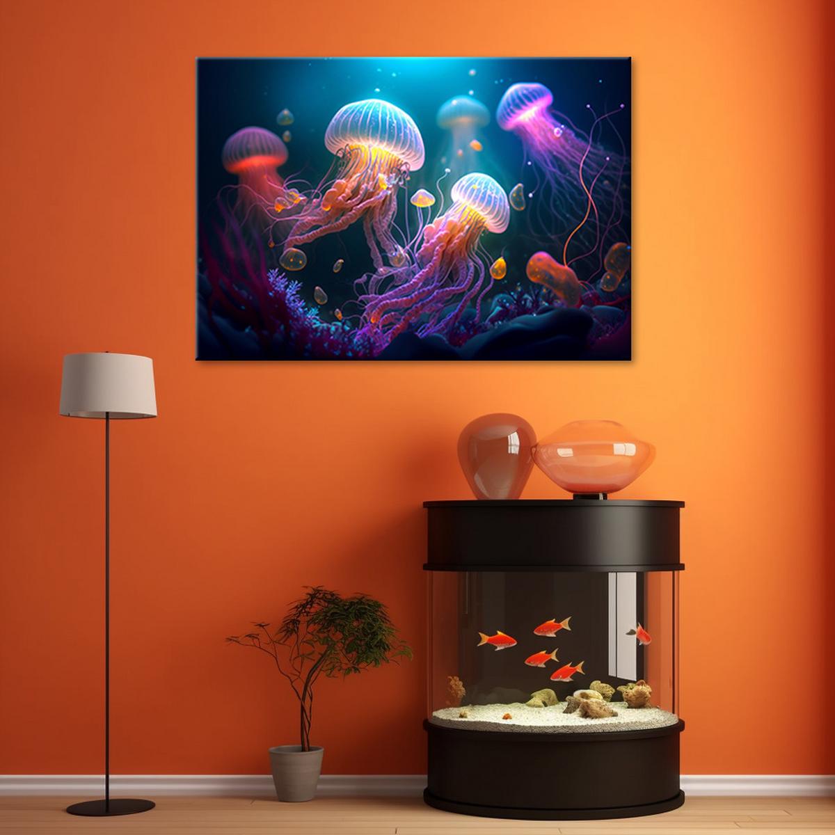 WANDBILD qualle neon abstraktion - Multicolor, Textil (60/40cm) - Feeby