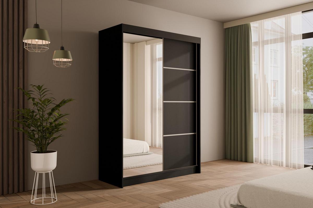 KLEIDERSCHRANK PAOKI - 120 cm - Schwarz - Schwarz, Holzwerkstoff (120/215/61cm) - ALTDECOR