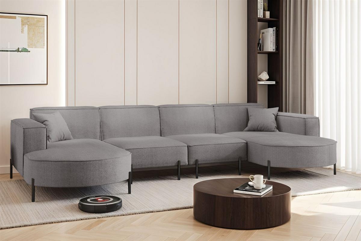 WOHNLANDSCHAFT Valencia Xl - Grau, Holzwerkstoff/Textil (384/80/165cm) - Fun Möbel