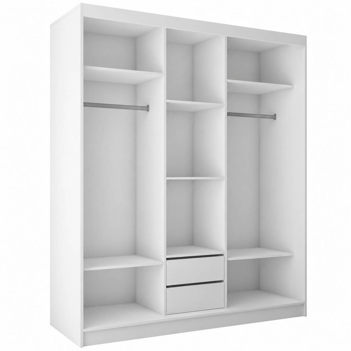 SCHWEBETÜRENSCHRANK Debra mit 3 Türen, 180/216/61 Weiß mit Spiegel - Weiß, Holzwerkstoff (180/216/61cm) - Beautysofa