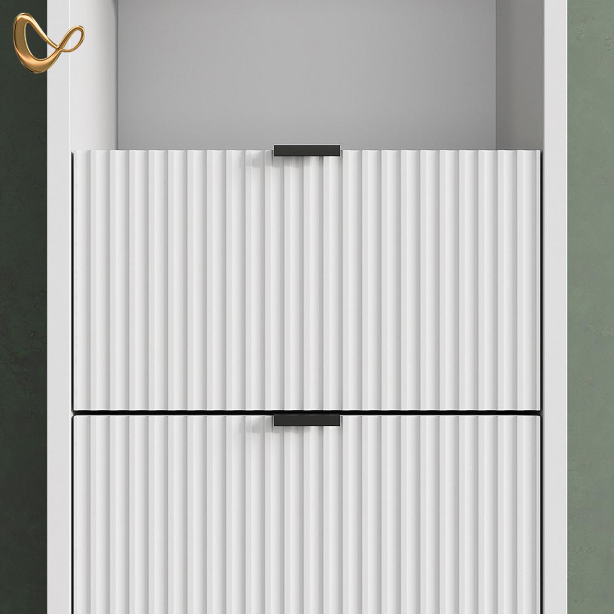 BADSCHRANK ATERNO Weiß 40 x 190 cm mit Türen, und Schublade - Weiß, Holzwerkstoff (40/190/35cm) - Livinity®