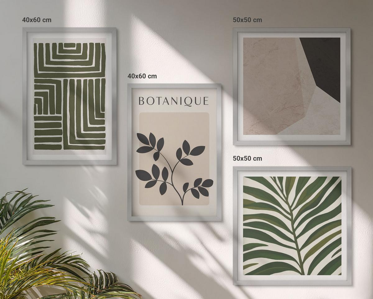BILDER SET 4er Set - 50x50 cm & 40x60 cm Silberner Rahmen - Botanische Boho-Kompositionen - Silberfarben, Kunststoff (50/50cm) - TULUP