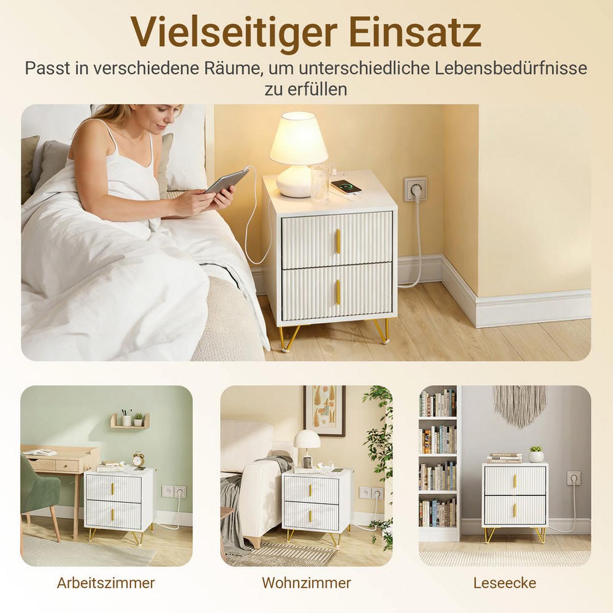 NACHTTISCH mit Ladefunktion und 2 schubladen, weiß 40x40x47cm - Weiß, Holzwerkstoff (40/47/40cm) - SoBuy