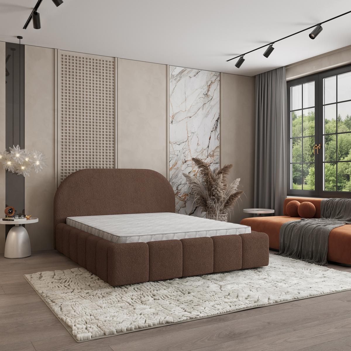 POLSTERBETT FLUSSO 200x200 cm mit Bettkästen - Braun - Braun, Holz (200/200cm) - MASSENO