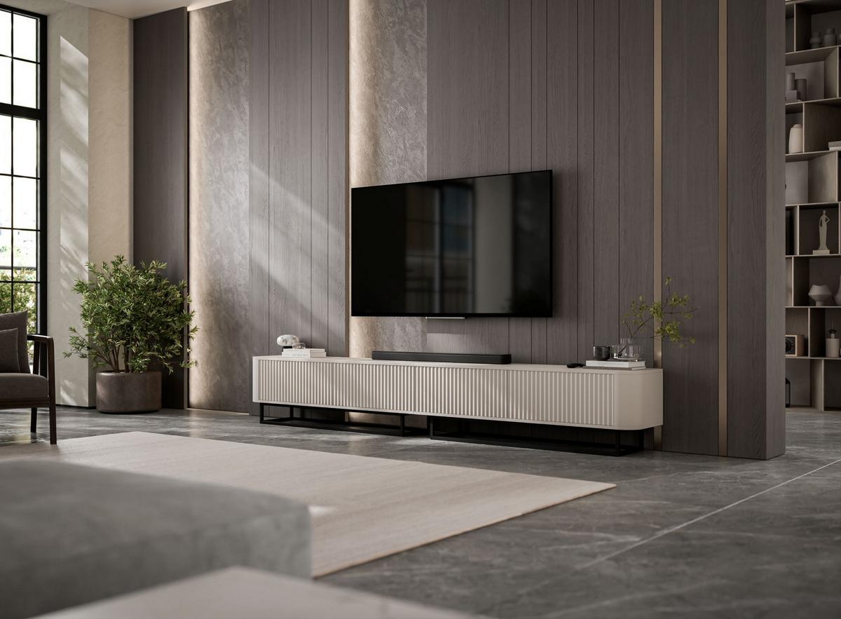 TV-LOWBOARD 2er-Set Aurora Kaschmir matt 280 cm mit Metallrahmen - Kaschmir/Schwarz, Holzwerkstoff/Metall (280/44/35cm) - Meble Lindner