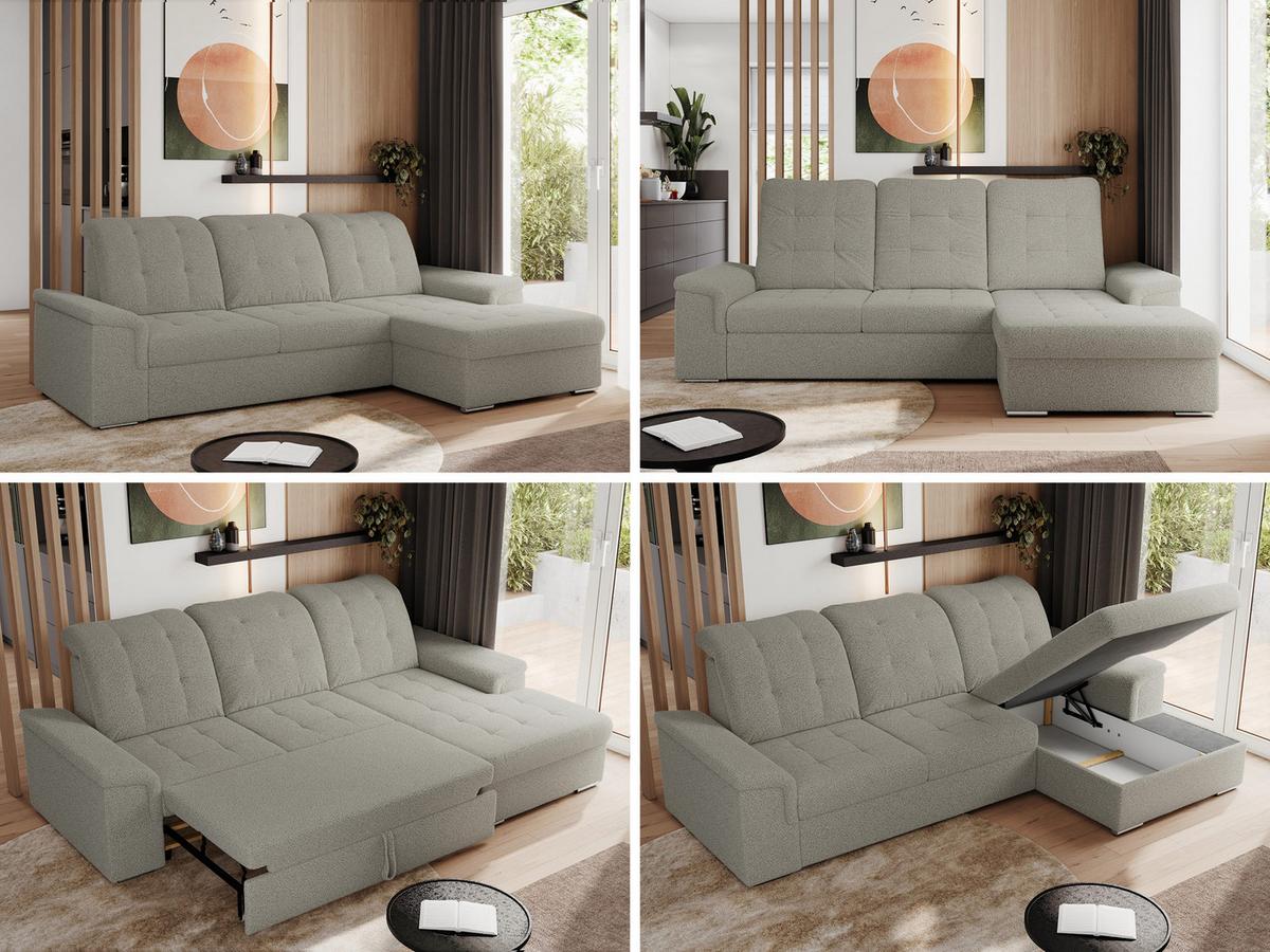 ECKSOFA MADRITO L - Hellgrau Boucle - Rechts - Silberfarben/Hellgrau, Textil/Metall (256/160cm)