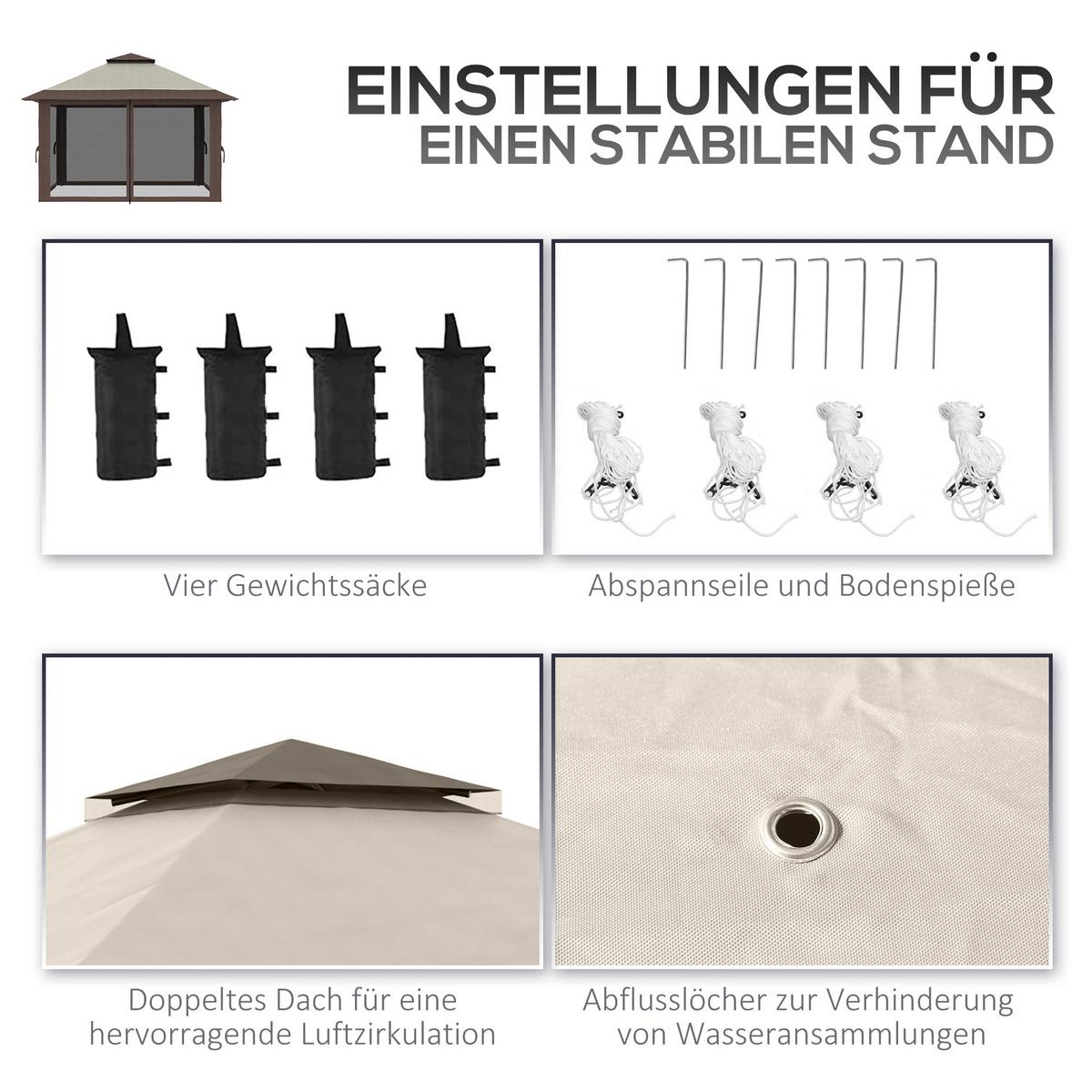 FALTPAVILLON, Grau, Polyesterstoff - Beige, Kunststoff (392/283/392cm) - Outsunny