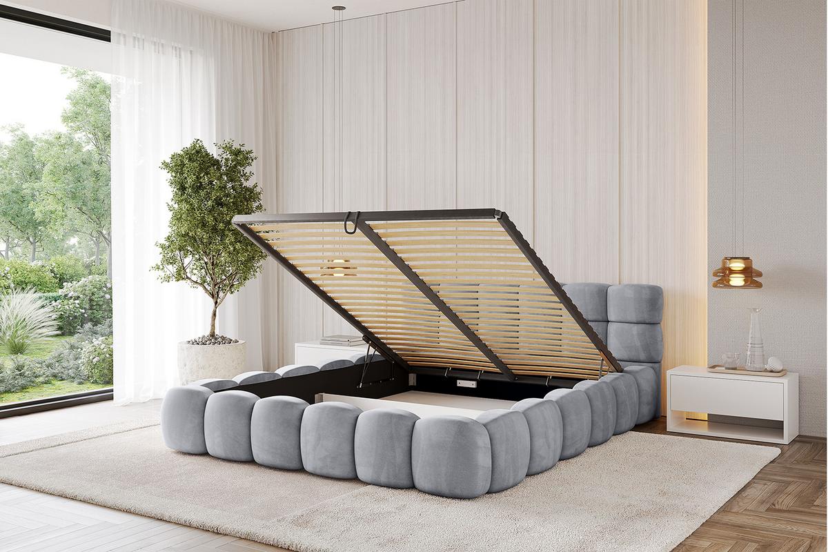 POLSTERBETT mit Bettkasten und Lattenrost, Bett mit Matratze H3/H4 - LEYA-v1 160x200 Hellgrau - Hellgrau, Holzwerkstoff/Textil (160/200cm) - ALTDECOR