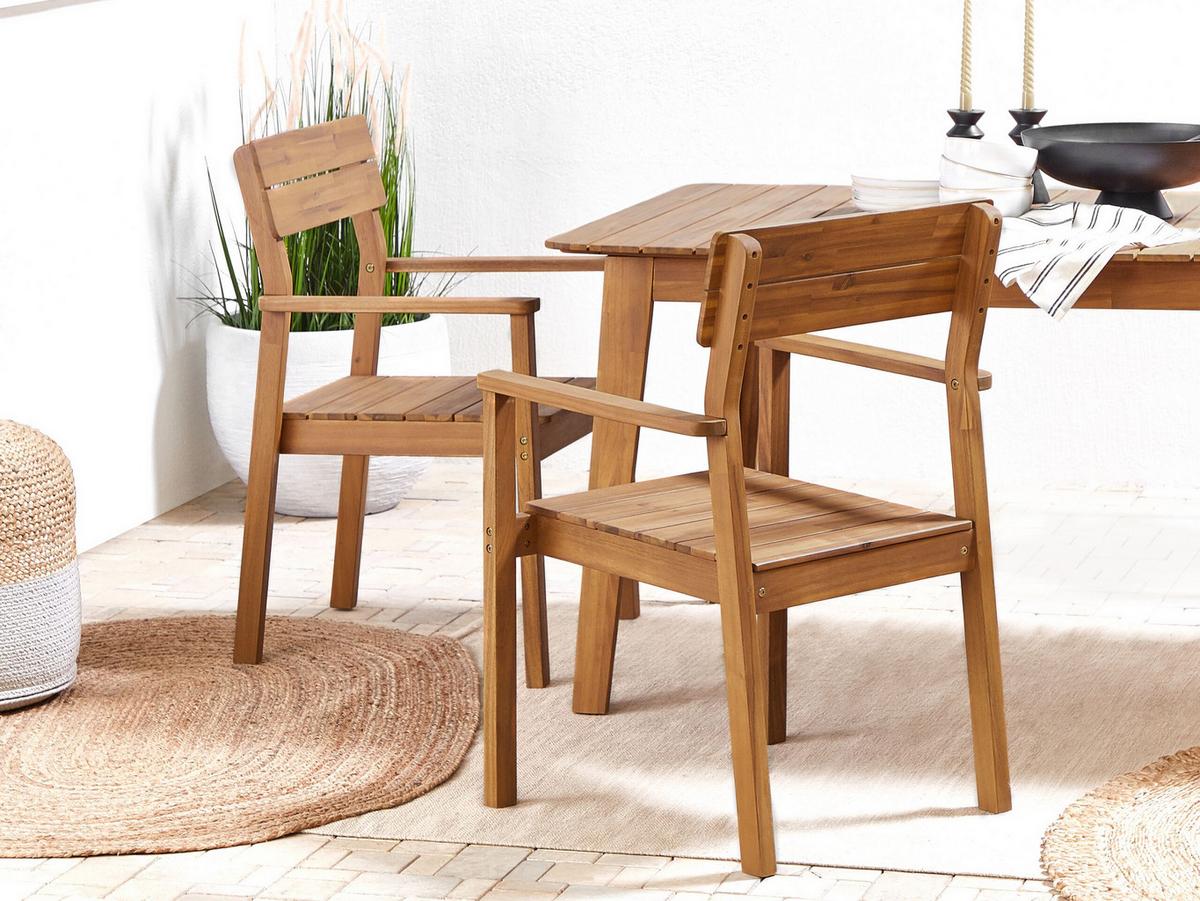 GARTENSTUHL 2er-Set Akazienholz hellbraun Fornelli - Hellbraun, Holz (60/88/56cm) - Beliani