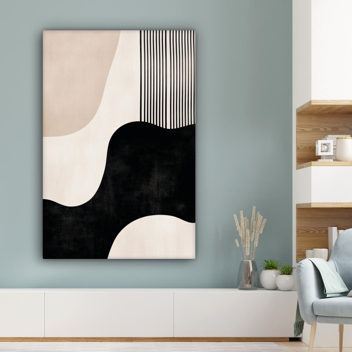 LEINWANDBILD Abstrakt - Japandi - Beige - Modern Deko XXL 80x120 cm - Schwarz, Textil (80/120cm) - MuchoWow