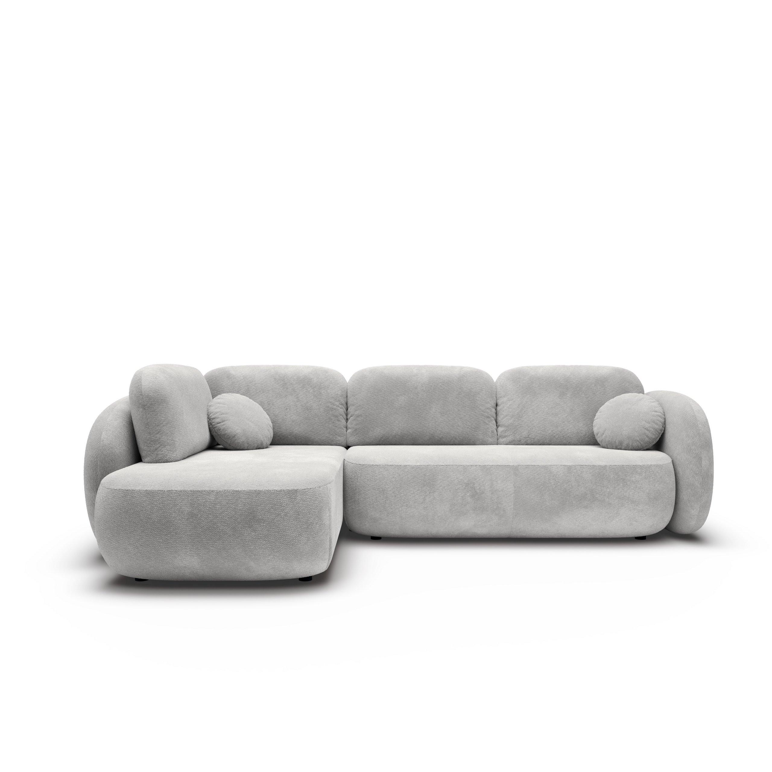 ECKSOFA AMICO II L-S Hellgrau Geflochtener Stoff mit Schlaffunktion - Hellgrau, Holz (289/190cm) - MASSENO
