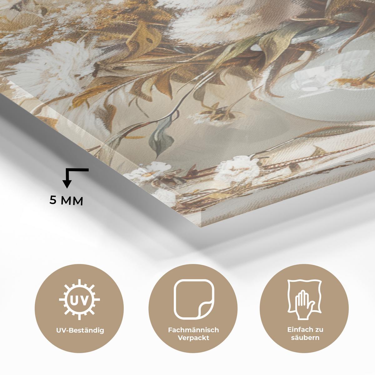 ACRYLGLASBILD Blumen - Vase - Stilleben - Beige 80x120 cm - Creme, Glas (80/120cm) - MuchoWow