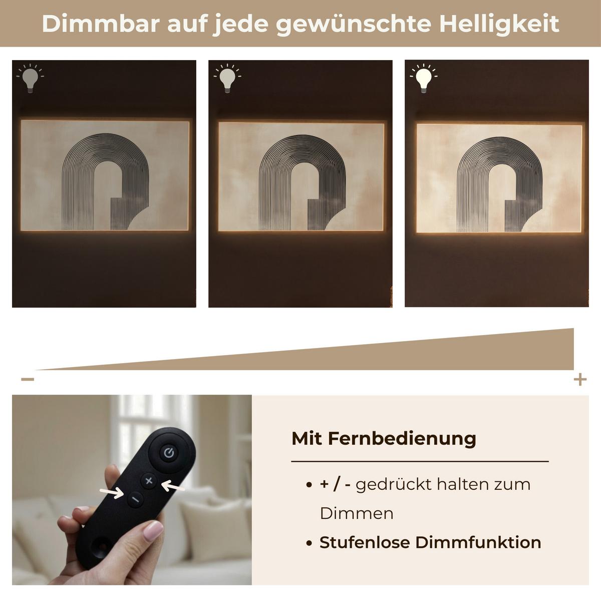 WANDLEUCHTE MIT AKKU Schleife - Streifen - Minimalistisch - Schwarz 90x60 cm - Beige, Holzwerkstoff (90/60/8cm) - OnlyWow