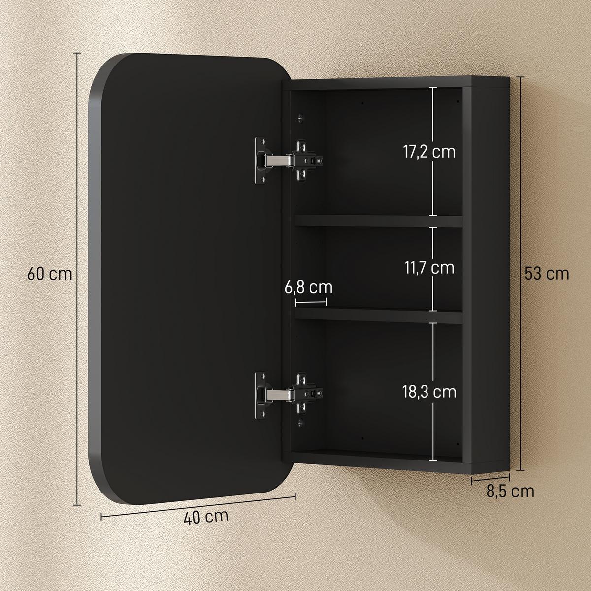 BAD Spiegelschrank Spanplatte Glas Schwarz - Schwarz, Holzwerkstoff (40/60/10cm) - HOMCOM