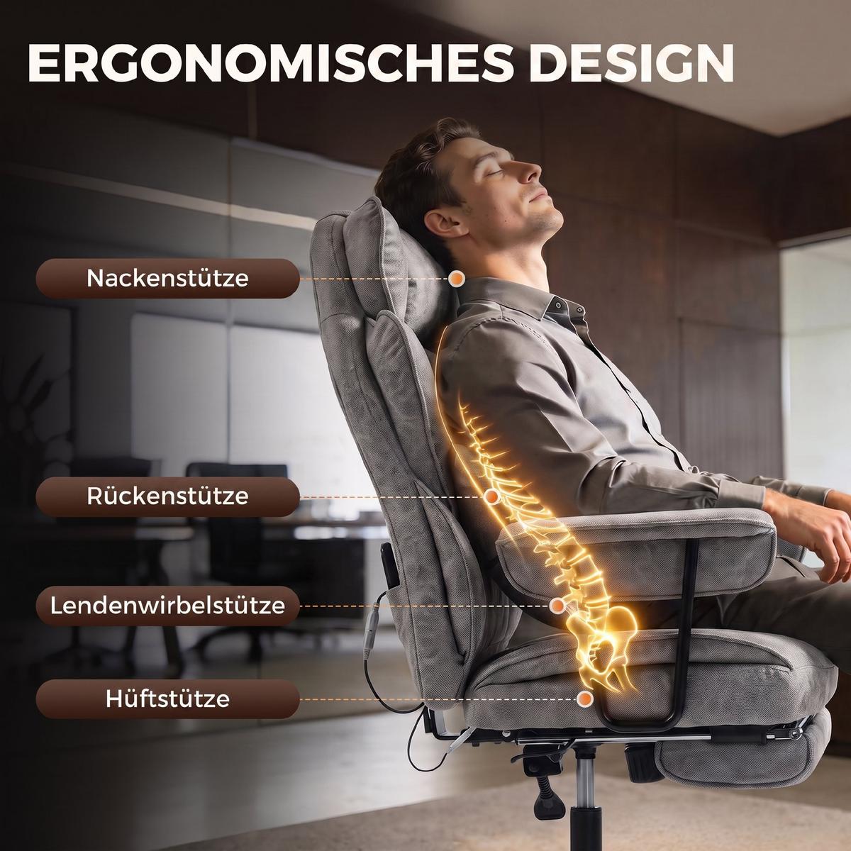 BÜROSTUHL Leathaire Grau - Schwarz/Grau, Kunststoff/Textil (77/126/76cm) - HOMCOM