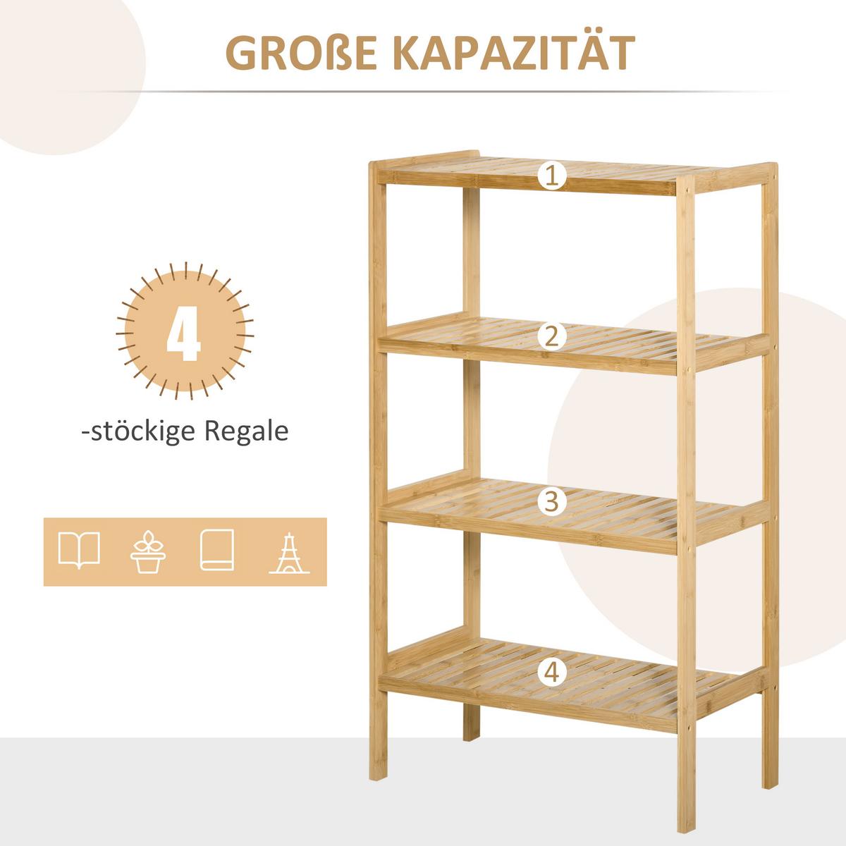 STANDREGAL Bücherregal 4-stufiges Bambusregal Büroregal Lagerregal Natur - Naturfarben, Naturmaterialien (33/112/62cm) - HOMCOM