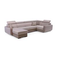 WOHNLANDSCHAFT PALAZZO Beige Geflochtener Stoff mit Schlaffunktion - Beige, Holz (337/97/184cm) - MASSENO