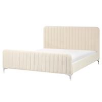 BETT mit Lattenrost 160/200 cm Samtstoff Hellbeige Lunan - Beige, Textil (160/200cm) - Beliani