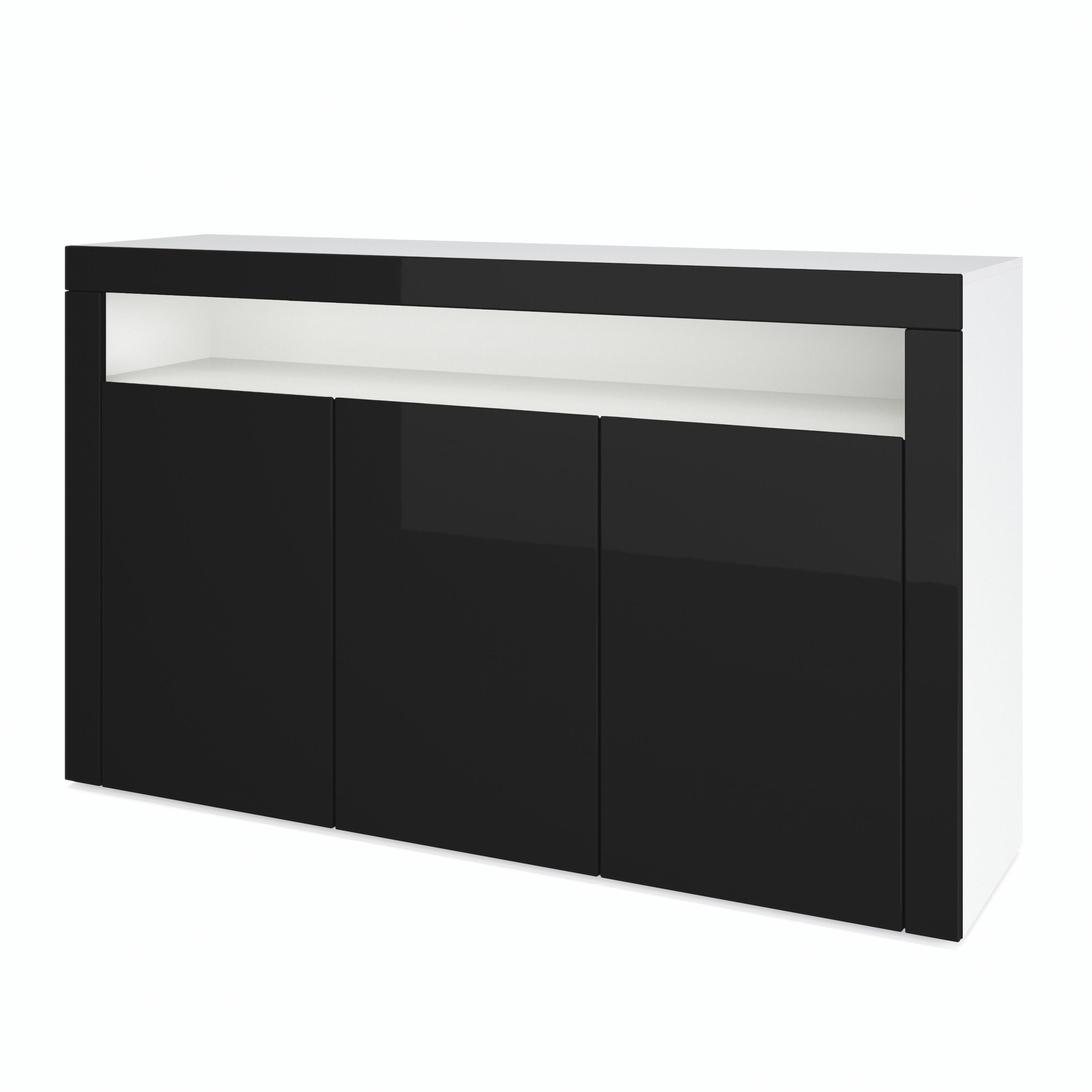 SIDEBOARD Valencia Schwarz Hochglanz / Schwarz Hochglanz - Schwarz Hochglanz, Holzwerkstoff (155/92/40cm) - Vladon