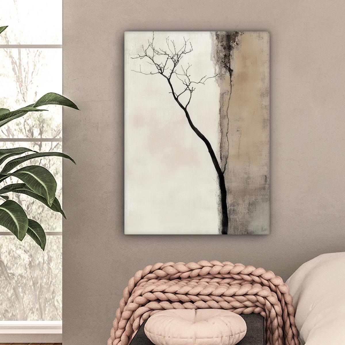 LEINWANDBILD Wabi sabi - Pflanze - Beige Wandbild Wohnzimmer 60x80 cm - Taupe, Textil (60/80cm) - MuchoWow