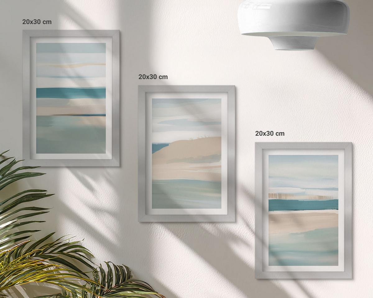 BILDER SET 3er Set - 20x30 cm Silberner Rahmen - Abstrakte blaue Landschaften - Silberfarben, Kunststoff (20/30cm) - TULUP