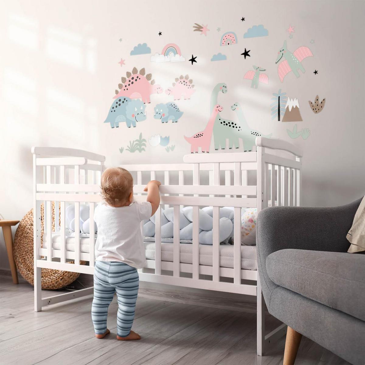 WANDAUFKLEBER 60x89cm - Dino-Familie - Multicolor, Kunststoff (60/89/0.1cm) - Wallfluent