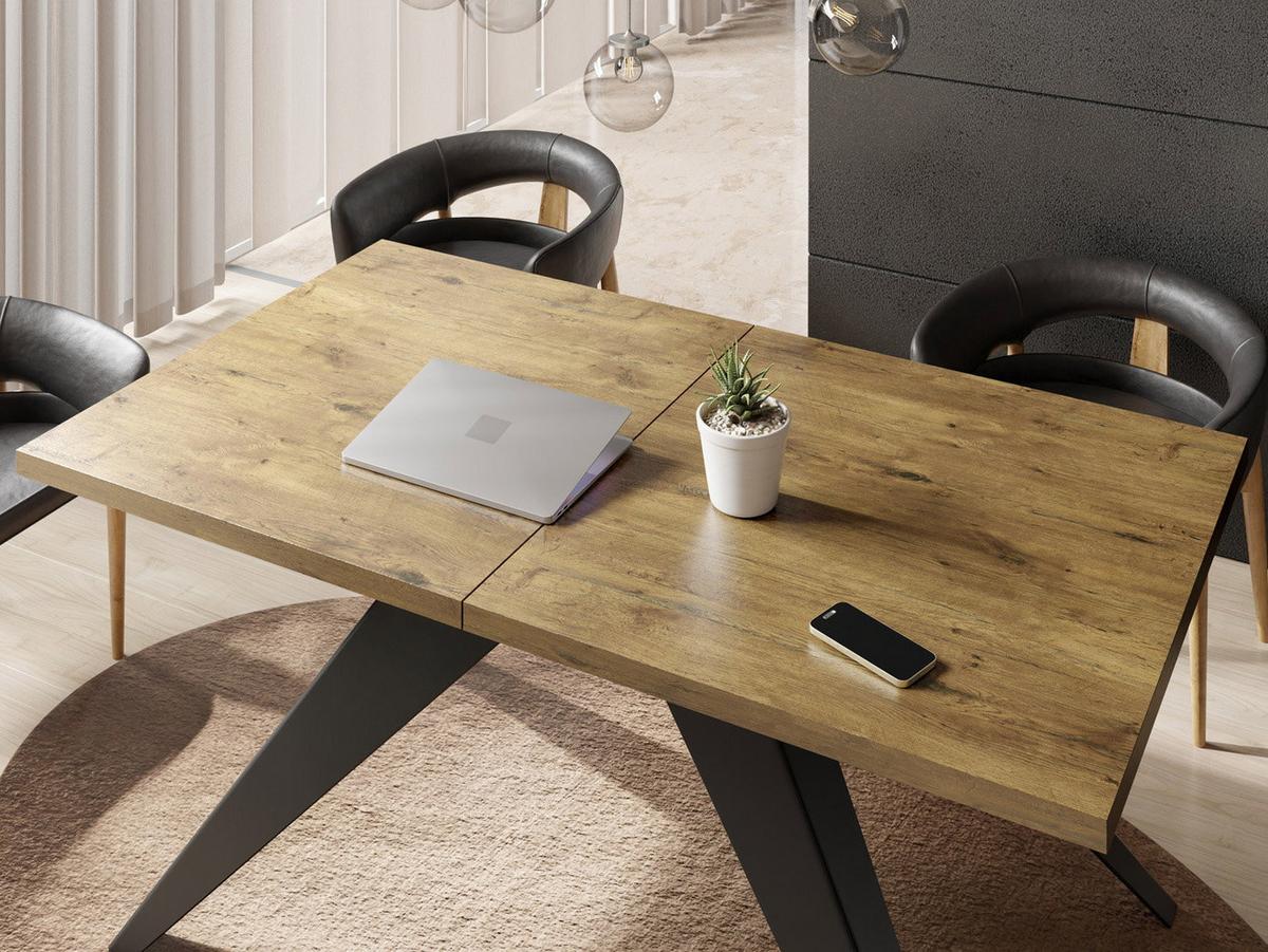 ESSTISCH Vance rechteckig ausziehbar, Lancelot Eiche 140-240/80/76 cm - Eichefarben/Schwarz, Holzwerkstoff/Metall (80/240/76cm) - WFL GROUP