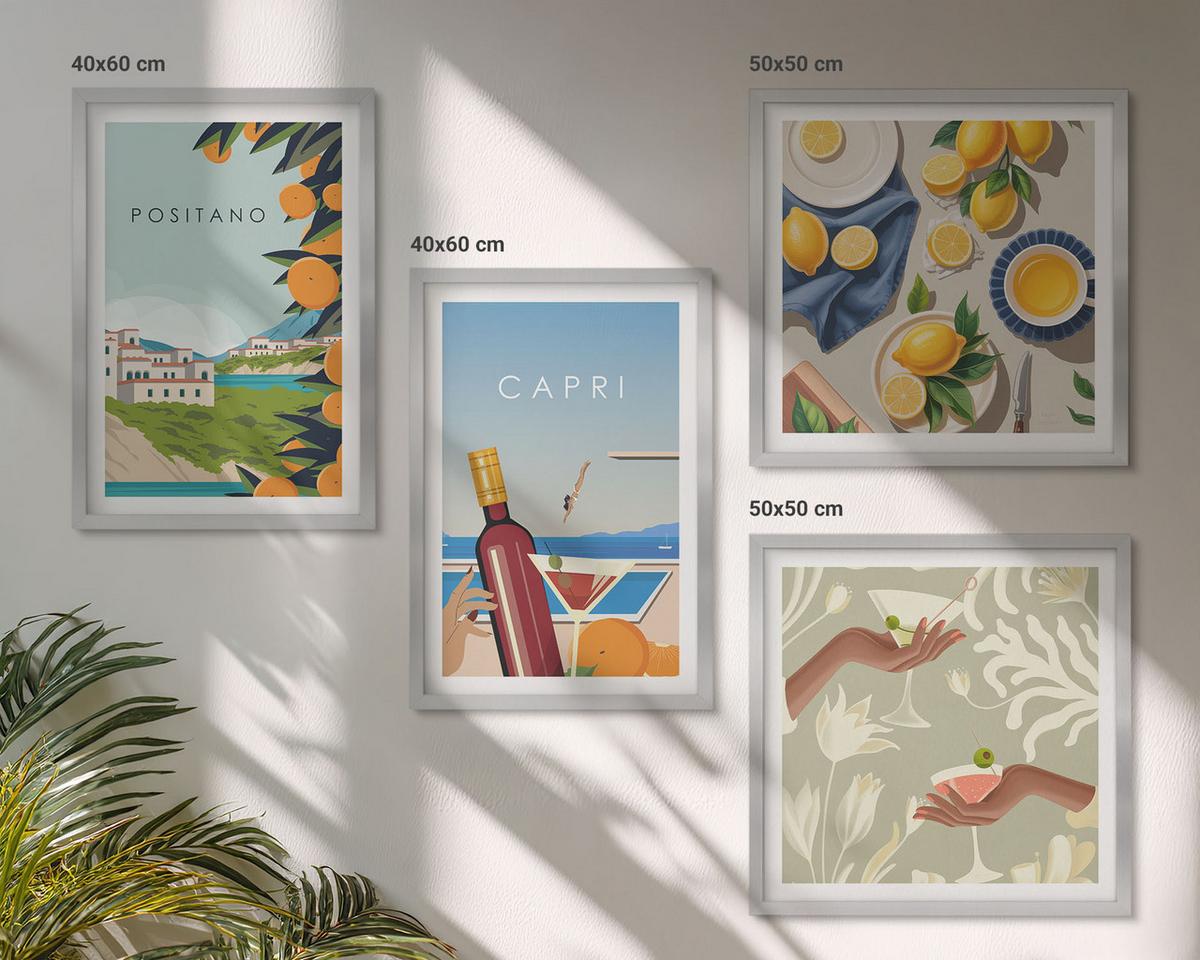 BILDER SET 4er Set - 50x50 cm & 40x60 cm Silberner Rahmen - Italienische Zitronenurlaube Capri - Silberfarben, Kunststoff (50/50cm) - TULUP