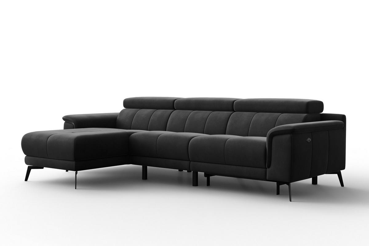 ECKSOFA FIERO 4-Sitzer LINKS, Schwarzer Veloursstoff - Schwarz, Holz/Textil (288/170cm) - Courtois Laville