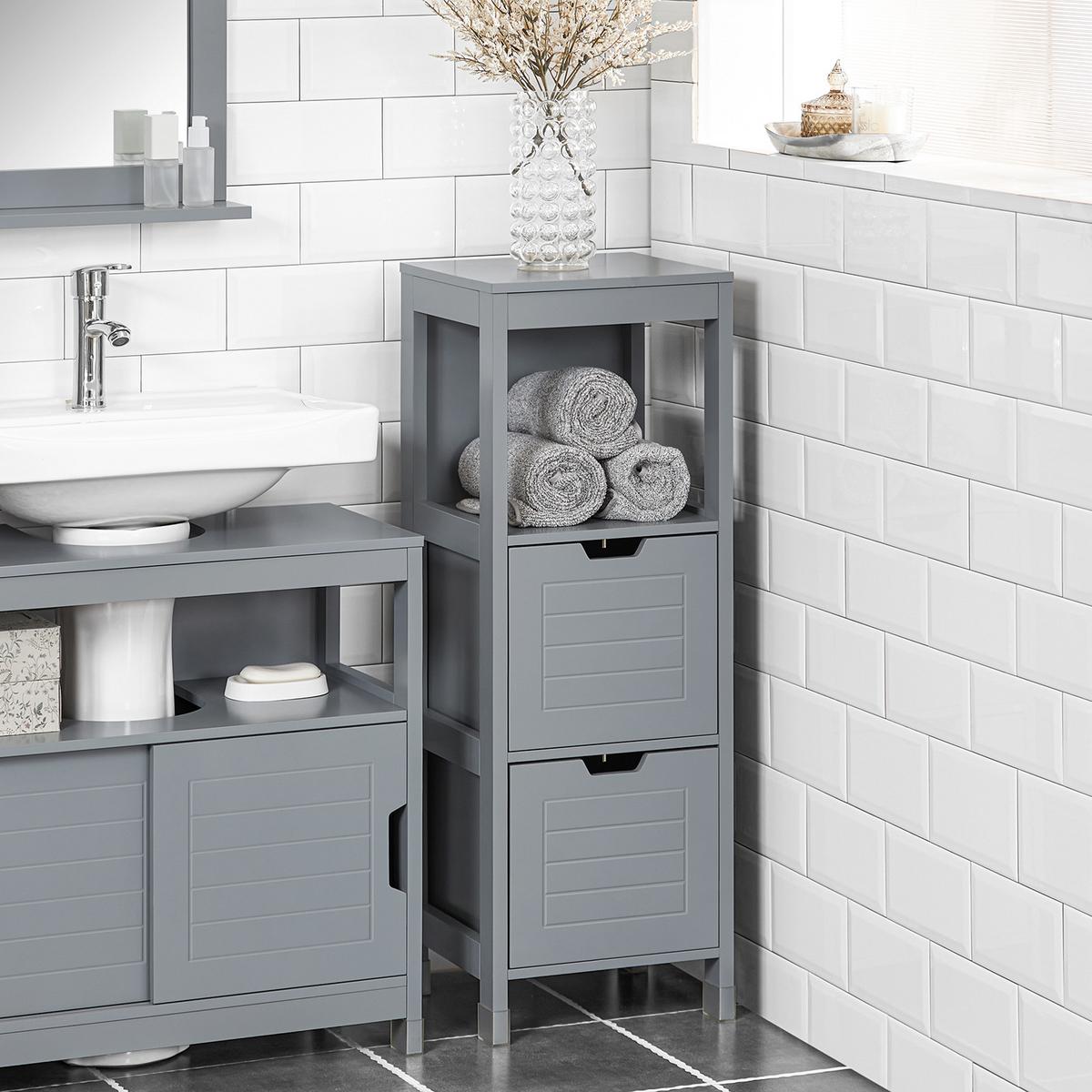 BADEZIMMERSCHRANK Grau - Grau, Holzwerkstoff (30/90/30cm) - SoBuy