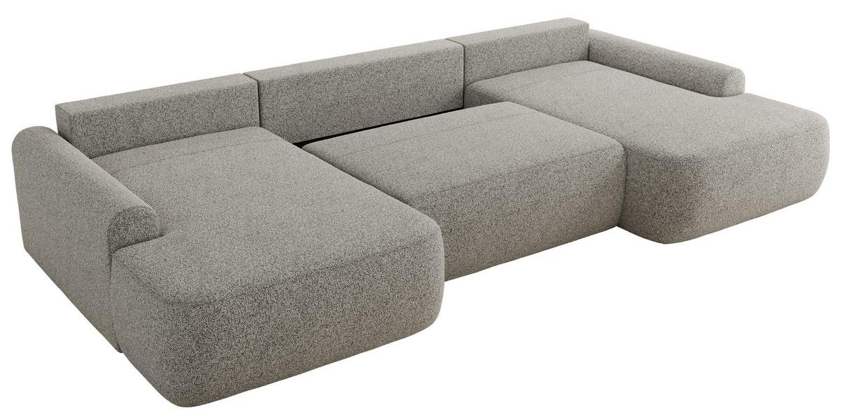 WOHNLANDSCHAFT CUBO U Hellgrau Struktur - Hellgrau/Schwarz, Kunststoff/Textil (370/100/187cm) - MKS