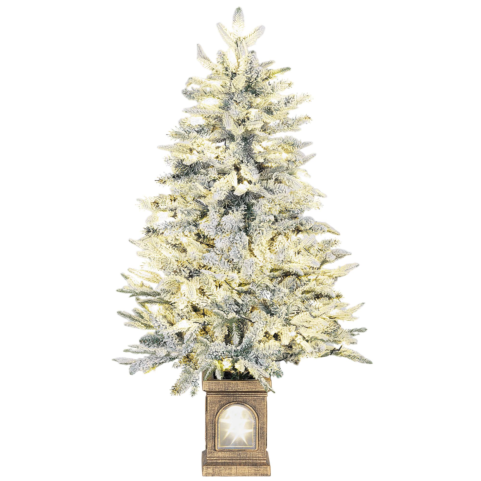WEIHNACHTSBAUM künstlich 120 cm Christbaum mit Schnee, LED Leuchte Grün+Weiß - Grün, Kunststoff (120cm) - HOMCOM