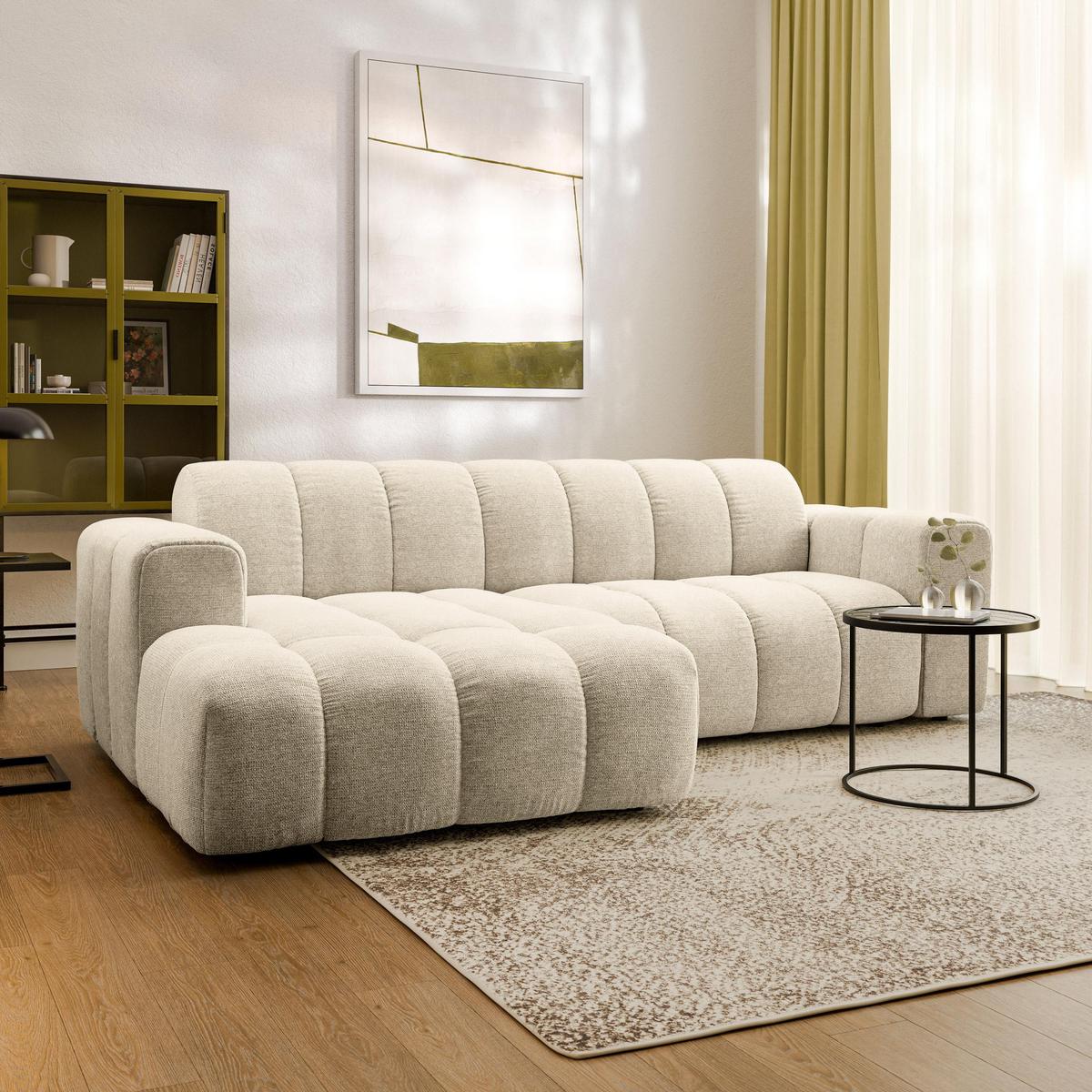 ECKSOFA TISI Creme Strukturstoff - Creme, Holz (274/165cm) - MASSENO