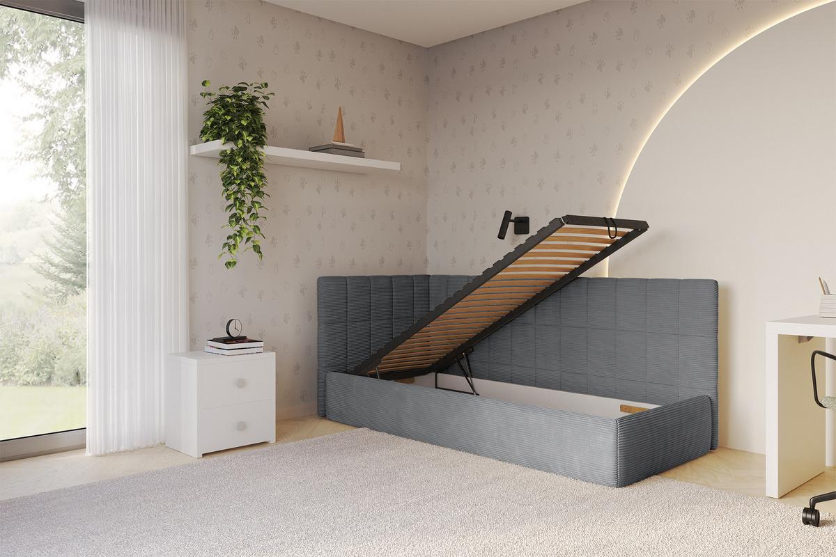 EINZELLBETT Jugendbett mit Bettkasten, Rechts - TULY 100x200 Dunkelgrau - Schieferfarben, Holzwerkstoff/Textil (100/200cm) - ALTDECOR
