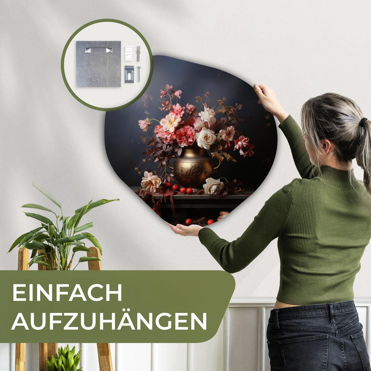 WANDBILD Stilleben - Blumen - Rosen - Blumenstrauß - Vase Wandbild 60x60 cm - Dunkelbraun, Kunststoff (60/60cm) - MuchoWow
