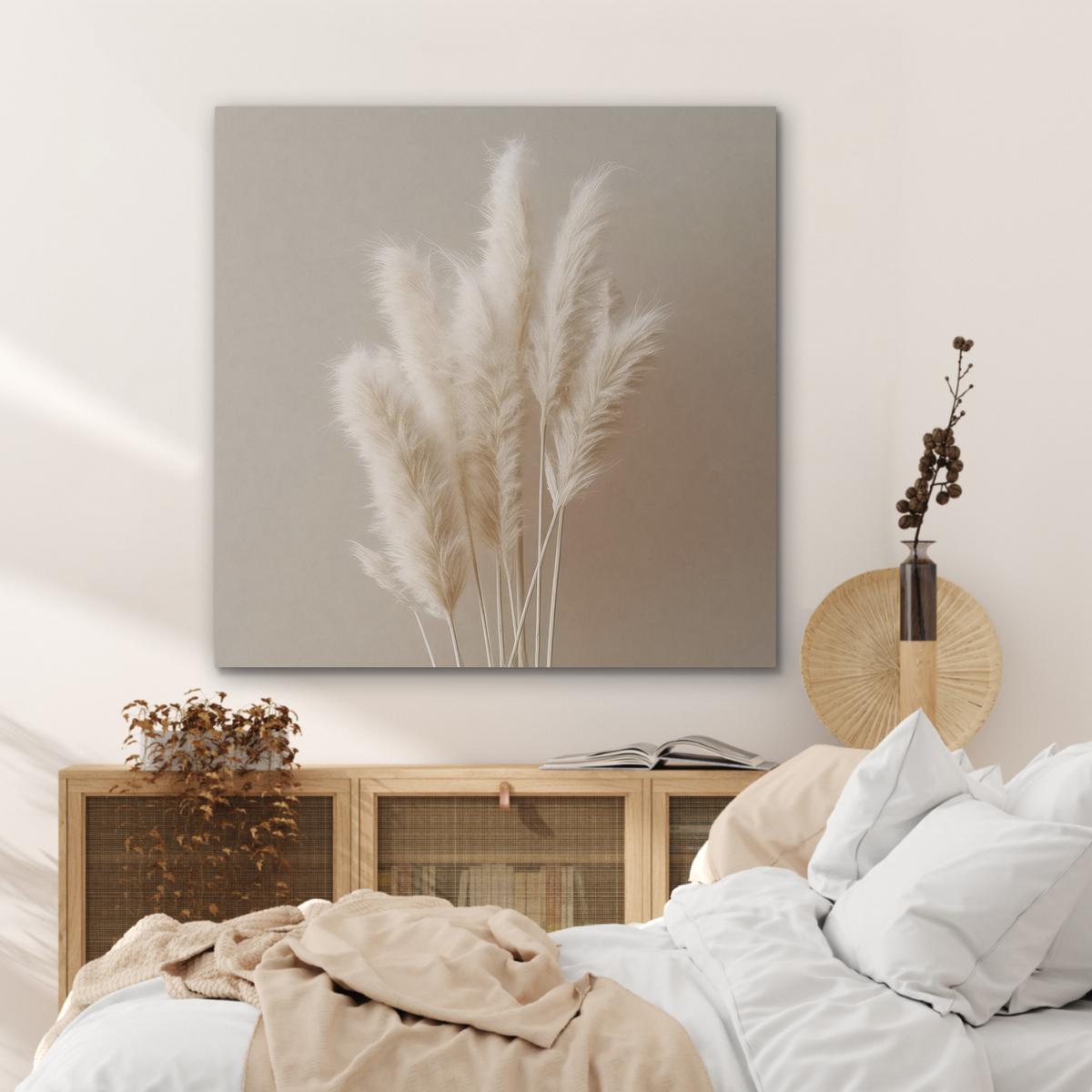 AKUSTIKBILD Pampasgras - Federn - Pastell - Weiß Akustikpaneele 90x90 cm - Naturfarben, Kunststoff (90/90/0.9cm) - MuchoWow