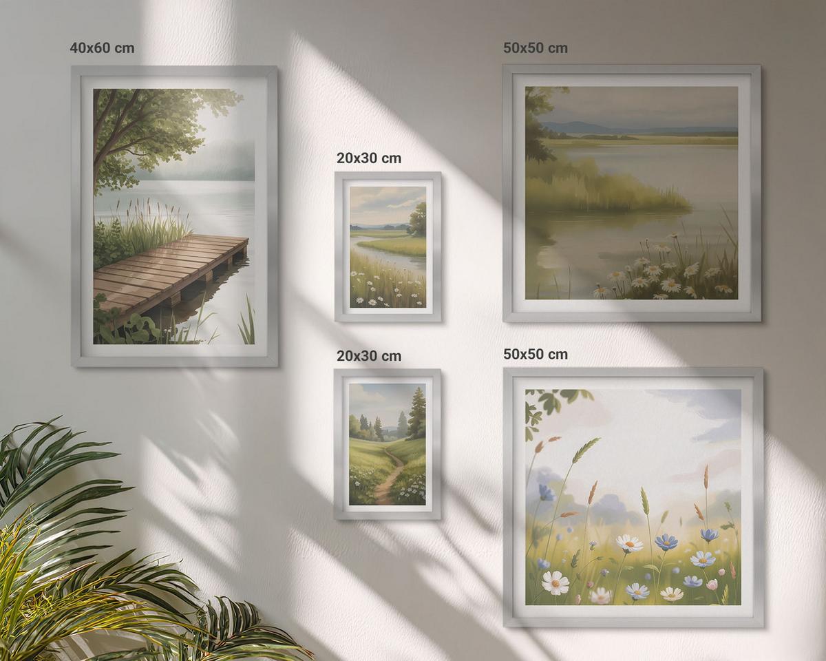 BILDER SET 5er Set - 50x50 cm & 20x30 cm & 40x60 cm Silberner Rahmen - Zitronenblumen aus der Küstenstadt - Silberfarben, Kunststoff (40/60cm) - TULUP