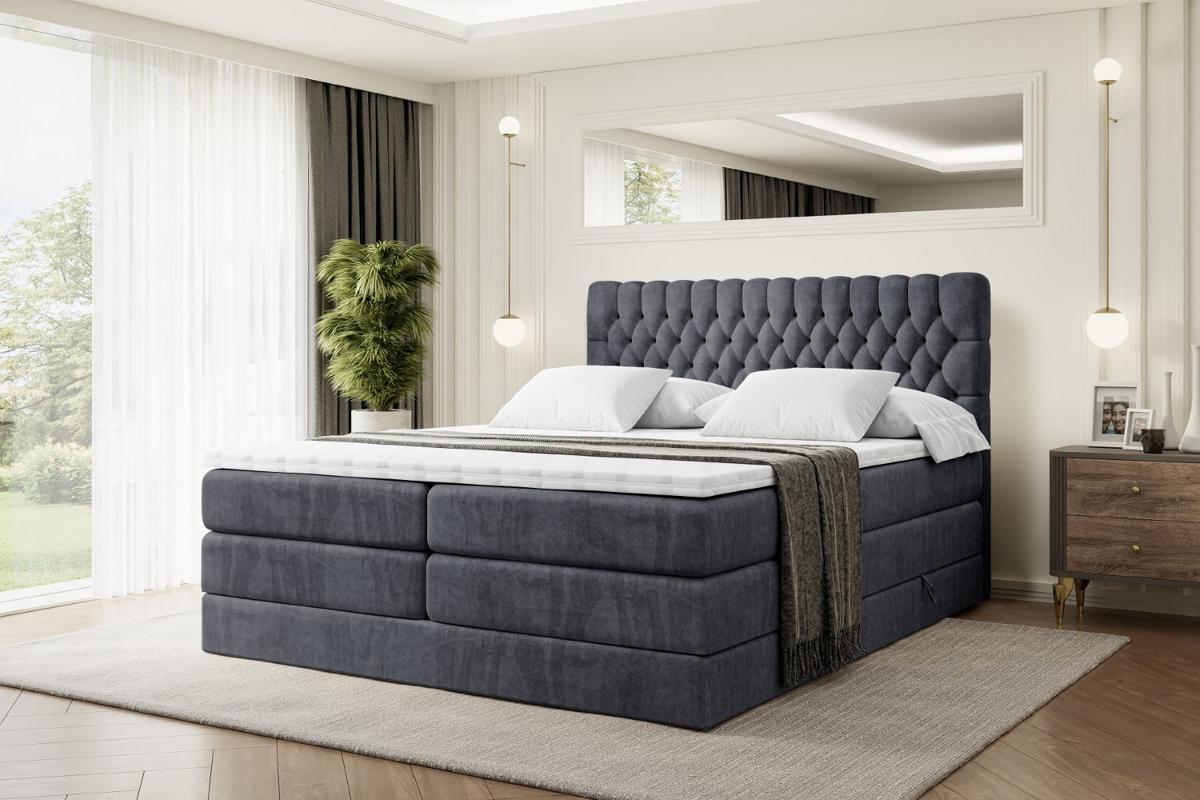 BOXSPRINGBETT SERENE KING - 140 x 200 - H3/H4 - Dunkelgrau - Dunkelgrau, Holzwerkstoff (140/200cm) - ALTDECOR