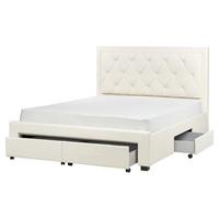 BETT mit Schubladen 160/200 cm Samtstoff Hellbeige Lievin - Beige, Textil (160/200cm) - Beliani