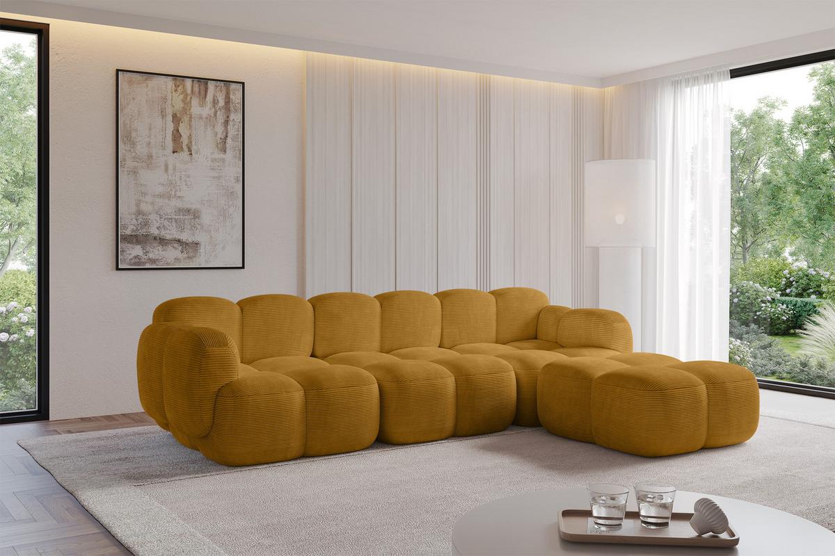 ECKSOFA modulares Sofa Rechts Miko-L2 302x205x75 Senfgelb Cord - Schwarz/Honig, Holzwerkstoff/Kunststoff (302/205cm) - ALTDECOR