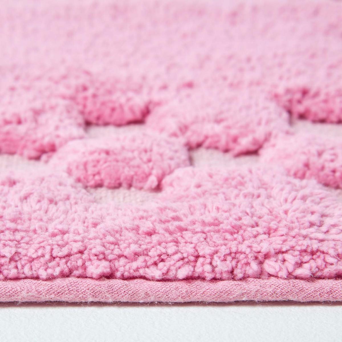 BADEMATTE 45/75 cm Karo-Bordüre, Baumwolle - Pink, Textil (45/75cm) - Homescapes
