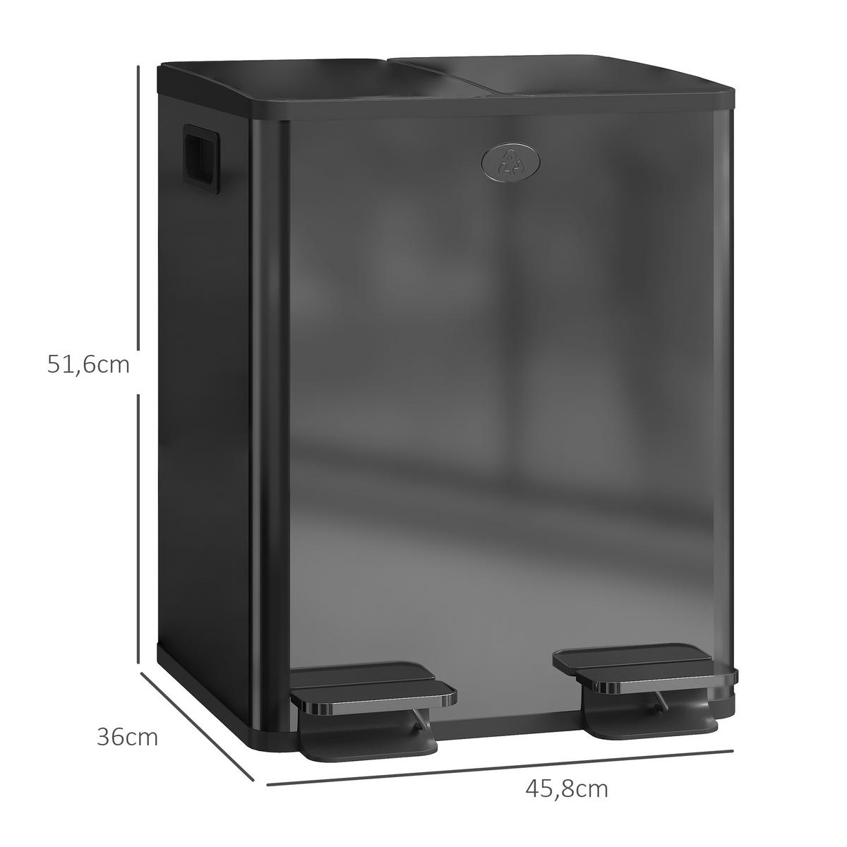 MÜLLEIMER Edelstahl Kunststoff Schwarz - Schwarz, Metall (36/51.6/45.8cm) - HOMCOM