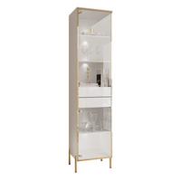 VITRINE AURORA in Weiß hochglanz mit LED-Beleuchtung mit gerade Goldchrom Fuße - Weiß Hochglanz/Goldfarben, Holzwerkstoff/Metall (45/195/40cm) - Lookway