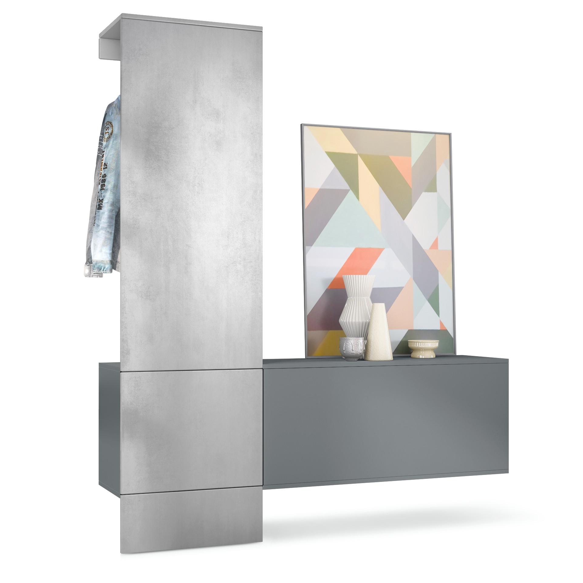 GARDEROBE Carlton Paneel in Beton Oxid Optik - Hellgrau, Holzwerkstoff (156.5/193/35cm) - Vladon