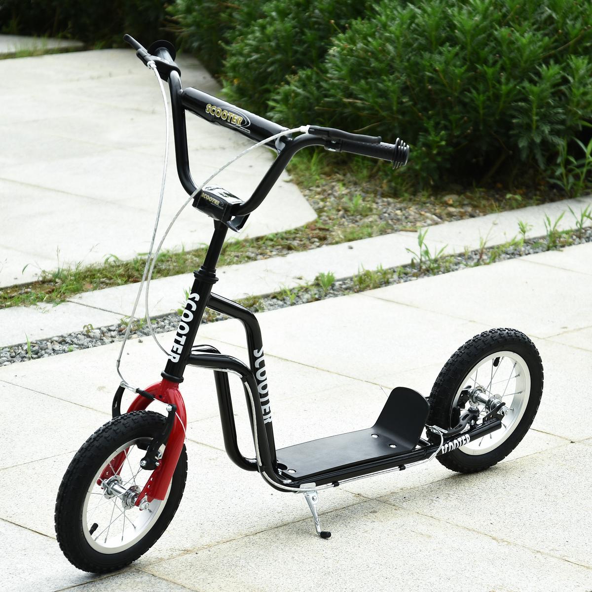 KINDERROLLER Lenker Verstellbar Tretroller mit Luftreifen 12 Zoll Schwarz - Schwarz, Metall (120/58/80cm) - HOMCOM