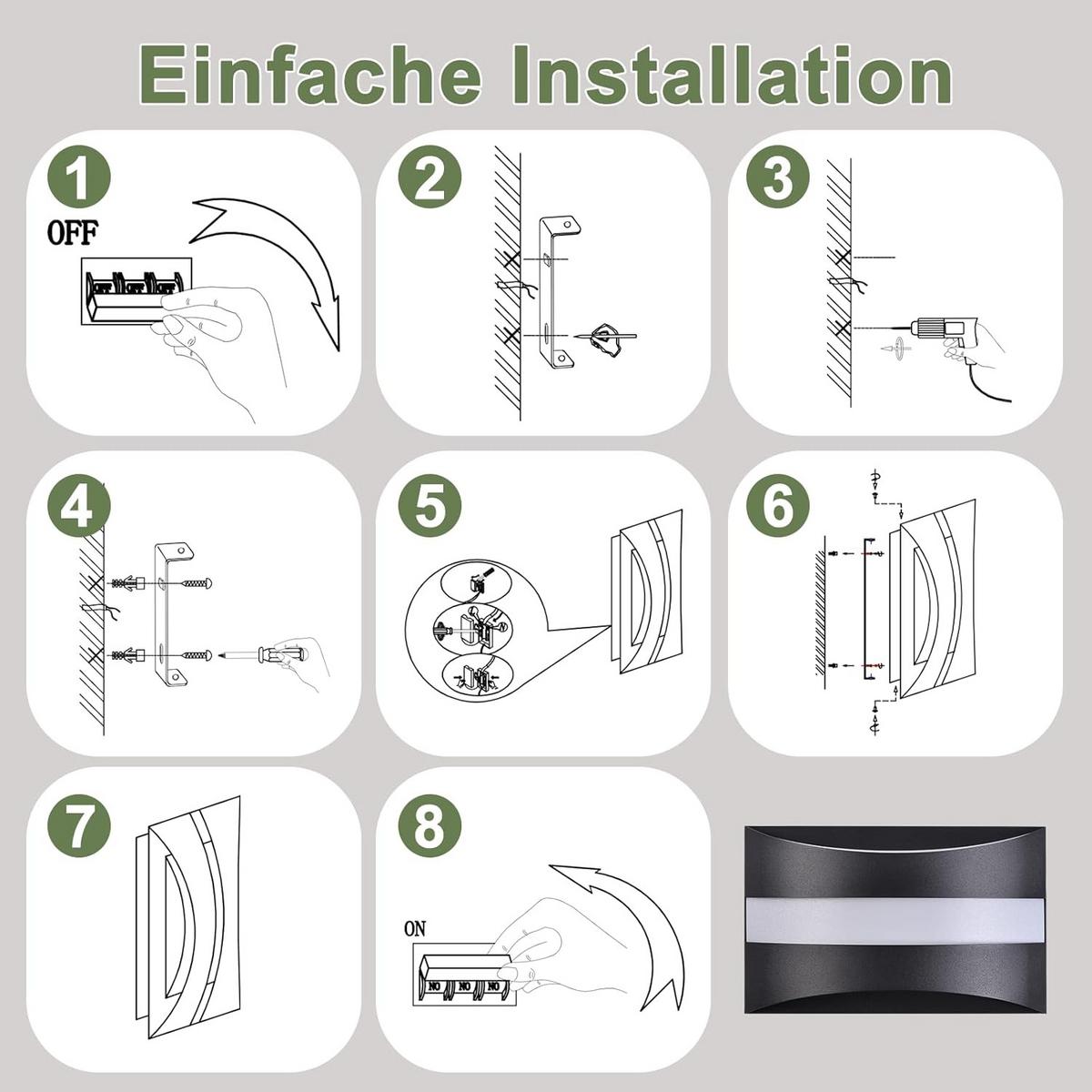 LED WANDLEUCHTE BUSH Ⅲ 21/13/8 cm - Schwarz, Metall (13/8/21cm) - Nettlife
